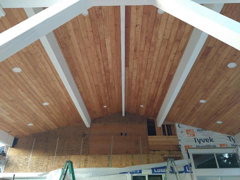Tongue-and-groove wood ceiling installation