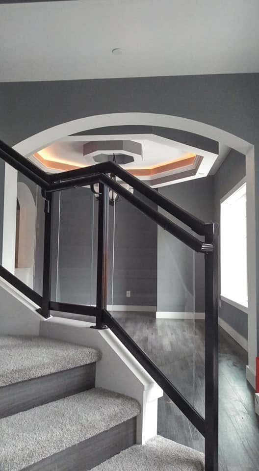 Stair rail detail leading into custom interior space